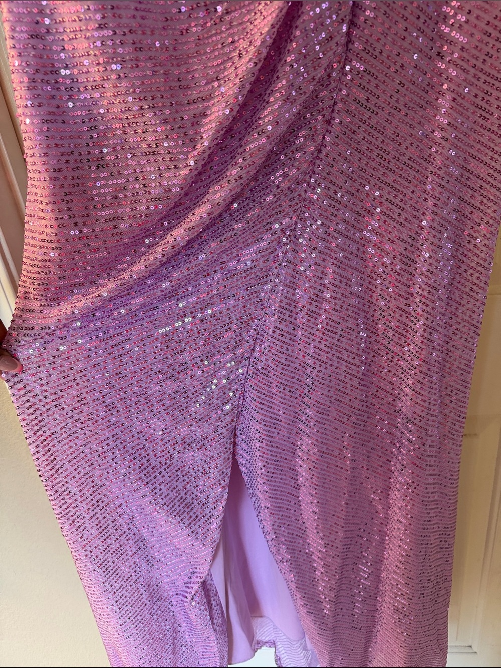 Lavender Sequin Draped Evening Gown - Picture 4 of 8